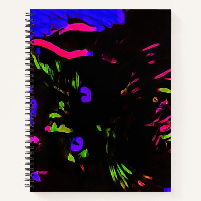Neon Black Cat mit leuchtenden Augen Notizbuch (Vorderseite)