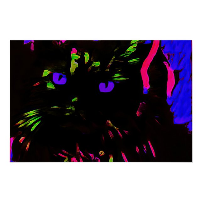 Neon Black Cat mit leuchtenden Augen Poster (Vorderseite)