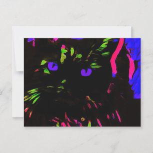 Neon Black Cat mit leuchtenden Augen Postkarte