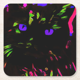 Neon Black Cat mit leuchtenden Augen Rechteckiger Pappuntersetzer