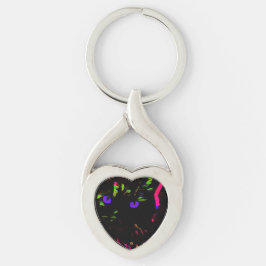 Neon Black Cat mit leuchtenden Augen Schlüsselanhänger