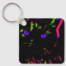 Neon Black Cat mit leuchtenden Augen Schlüsselanhänger