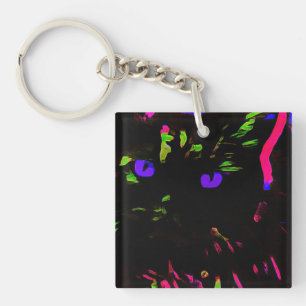 Neon Black Cat mit leuchtenden Augen Schlüsselanhänger