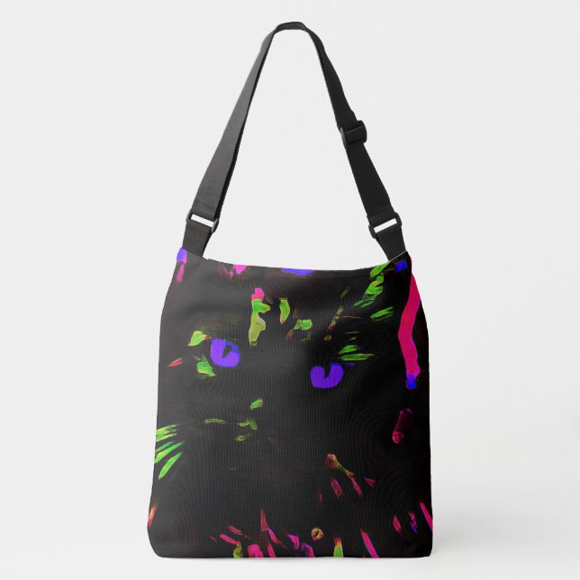 Neon Black Cat mit leuchtenden Augen Tragetaschen Mit Langen Trägern (Vorderseite)