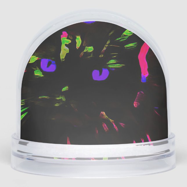 Neon Black Cat with Glowing Eyes Schneekugeln (Vorderseite)
