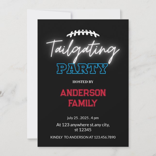 Neon Black Football Tailgate Party Einladung (Vorderseite)
