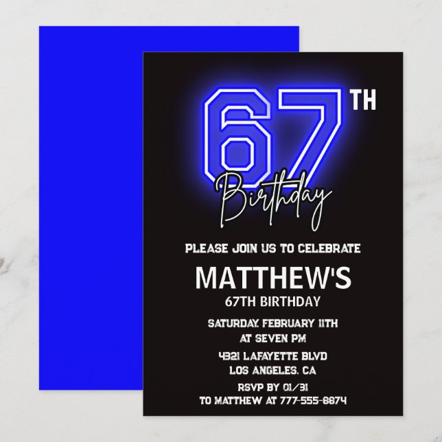 Neon Black invitations pour 67e anniversaire Men S (Devant / Derrière)