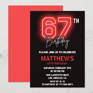 Neon Black Red Men Sport 67. Geburtstag Einladung