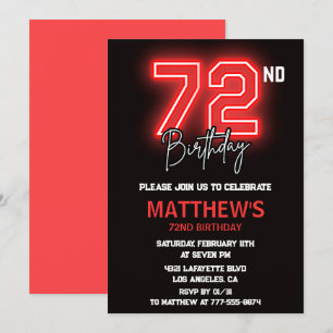 Neon Black Red Men Sport 72. Geburtstag Einladung