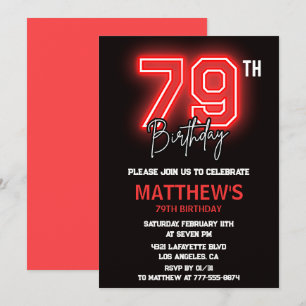 Neon Black Red Men Sport 79. Geburtstag Einladung
