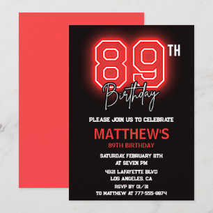 Neon Black Red Men Sport 89. Geburtstag Einladung