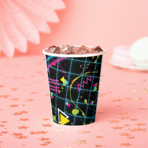 Neon Black Retro 80er Jahre Geburtstagsparty Pappbecher