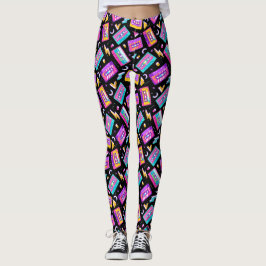 Neon & Black Trendy 80er Cassette Music Leggings