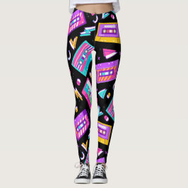 Neon & Black Trendy 80er Cassette Music Leggings