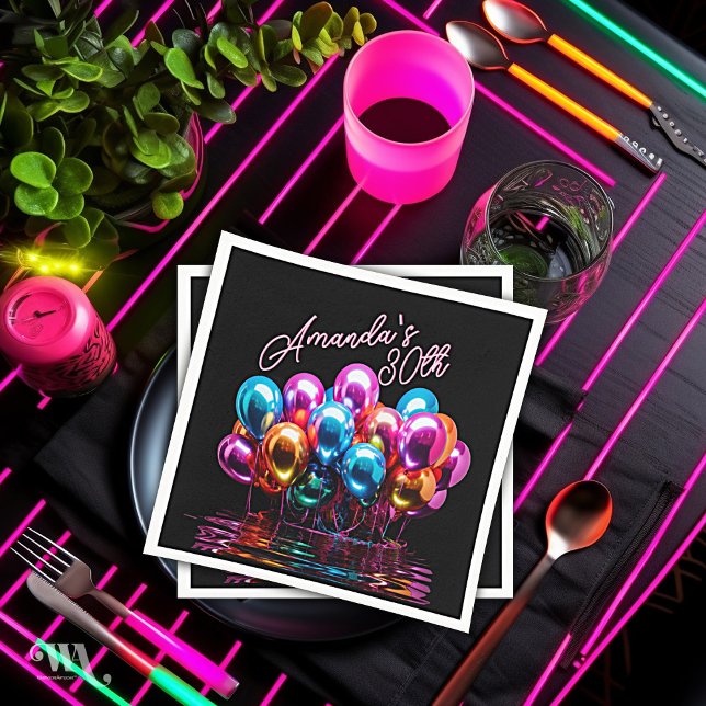 Neon Blacklight Balloons Cocktail Geburtstag Serviette (Von Creator hochgeladen)