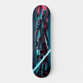 "Neon Blade Warrior: Cyberpunk Samurai Skateboard