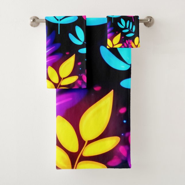 Neon Blätter Abstraktes Muster Badhandtuch Set (Insitu)
