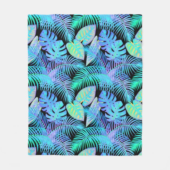 Neon Blätter Tropical Fleecedecke (Vorderseite)
