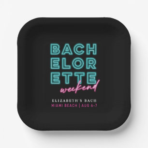 Neon Blau & Pink Junggesellinnenabschied Wochenend Pappteller
