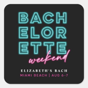 Neon Blau & Pink Junggesellinnenabschied Wochenend Quadratischer Aufkleber
