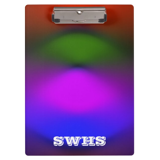 Neon blaue, Lila, grüne und orangefarbene Monogram Klemmbrett (Vorderseite)