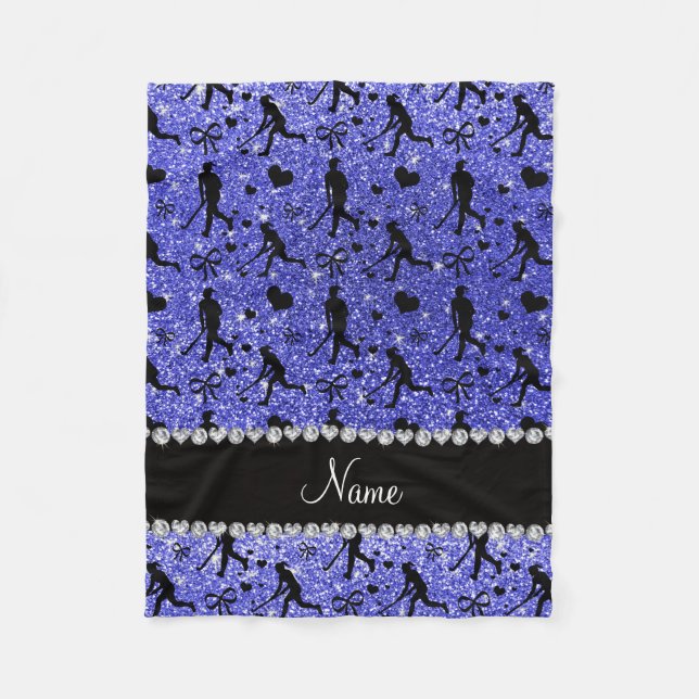 Neon blauen Glitzer Hockey Herz beugt Fleecedecke (Vorderseite)