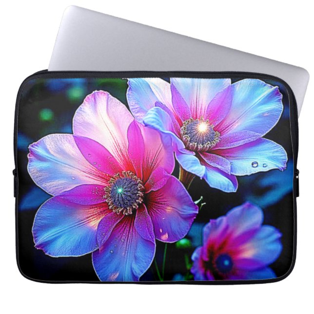 Neon Bloom Blume Magic Glow Design Laptopschutzhülle (Vorderseite)