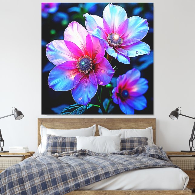 Neon Bloom Blume Magic Glow Design Leinwanddruck (Insitu (Schlafzimmer))