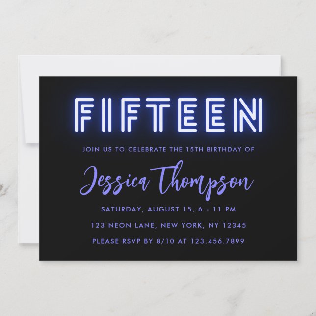 Neon Blue 15e anniversaire Invitation (Devant)