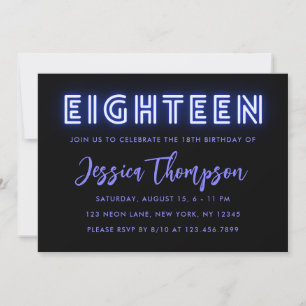 Neon Blue 18e anniversaire Invitation