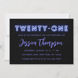 Neon Blue 21ème anniversaire Invitation