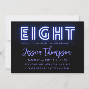 Neon Blue 8e anniversaire Invitation