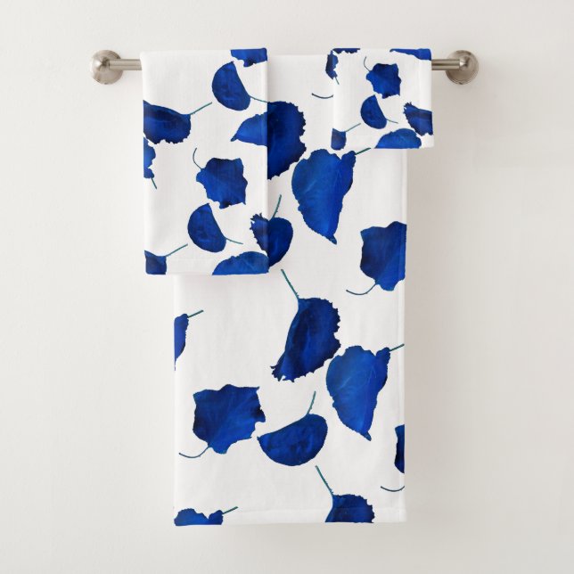 Neon Blue Apricot Blätter Badhandtuch Set (Insitu)
