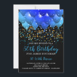 Neon Blue Balloons Confetti 50. Geburtstagsparty Einladung<br><div class="desc">Neonblaue und aquamarine Ballons und Konfetti 50. Geburtstagsfeier,  50 mit Finesse. Reich blaue Farben auf schwarz. Personalisieren Sie Ihr Party.</div>