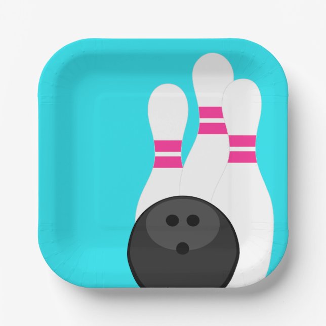 Neon Blue Bowling Party Paper Tellers Pappteller (Vorderseite)