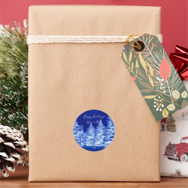 Neon Blue Christmas Tree Runder Aufkleber (Feiertag)
