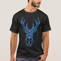 Neon Blue Deer Head - Geometric Polygon Antlers