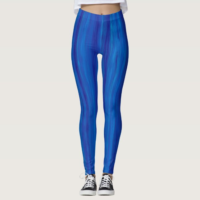 Neon Blue Digital Abstrakt Painting Pattern Leggings (Vorderseite)