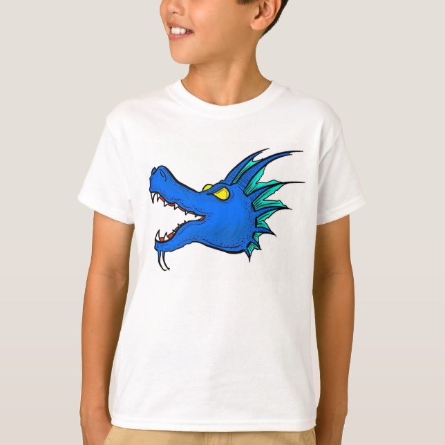 Neon Blue Dragon Art Head Jungs Tee (Vorderseite)