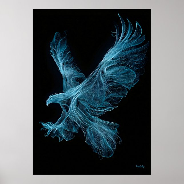 Neon Blue Eagle Futuristic Filament Wall Art Poster (Vorne)