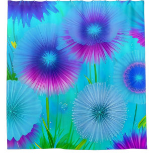 Neon Blue Floral Duschvorhang