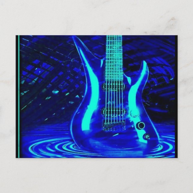 Neon Blue Gitarre Postkarte (Vorderseite)
