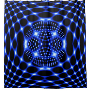 Neon Blue Globe Fraktal Duschvorhang