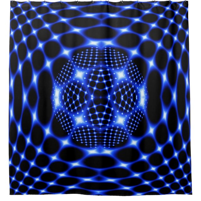 Neon Blue Globe Fraktal Duschvorhang (Vorderseite)
