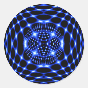 Neon Blue Globe Fraktal Runder Aufkleber