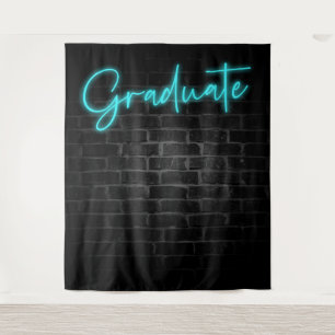 Neon Blue Glow Light   Graduate Party Foto Stand Wandteppich