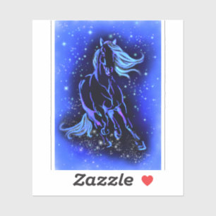 Neon Blue Horning bei Mondlicht Starry Night Aufkleber