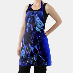 Neon Blue Horning bei Mondlicht Starry Night  Schürze