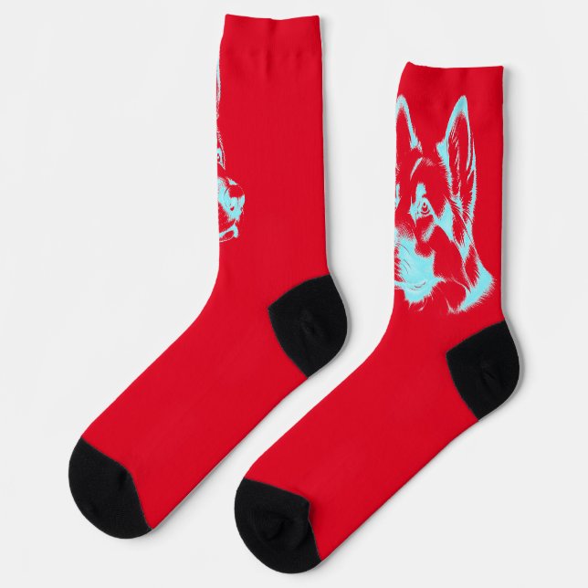 Neon Blue Husky  Socken (Linkes Detail)