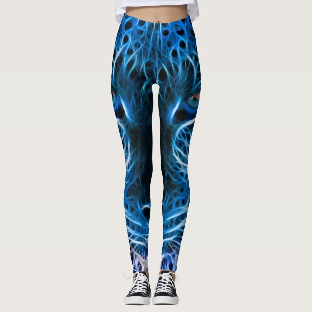 Neon Blue Leopard Print Leggings & Yoga Pants (Vorderseite)